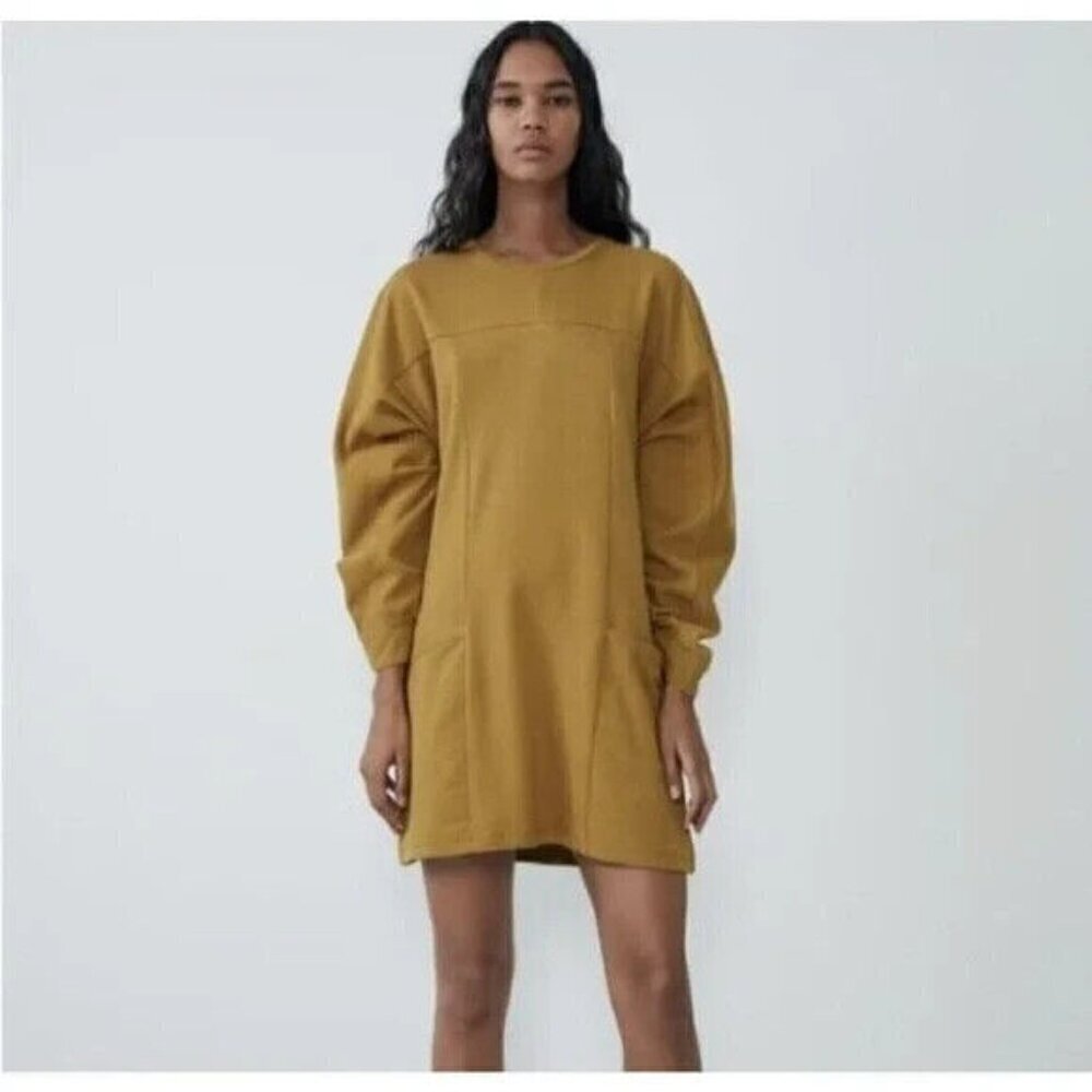 Zara Cotton Oversize Tunic Dress Balloon Sleeves Back To School Career Retro M